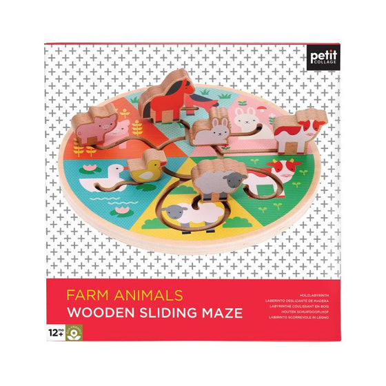 petit collage farm animals wooden sliding maze